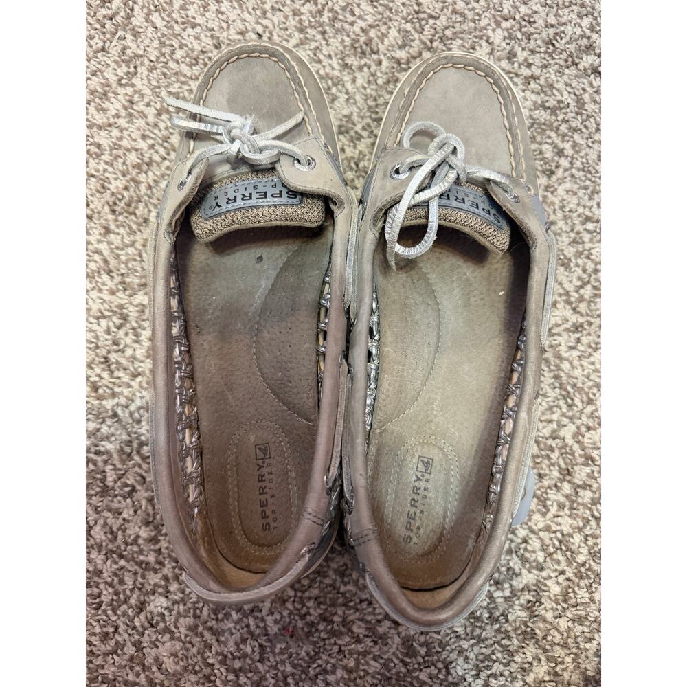 Women’s Sperry Silver Leather Boat Shoes 8.5M Non-Marking Soles